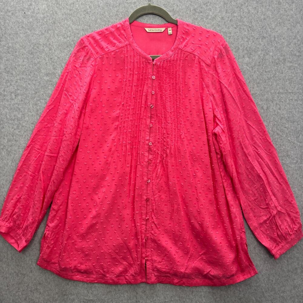 Soft Surroundings Swiss Dot Button Blouse Sz XLP Pink Soft Girl Coquette Dainty